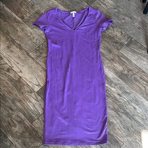 Leith Purple Sheath Midi Dress V-Neck Short Sleeve